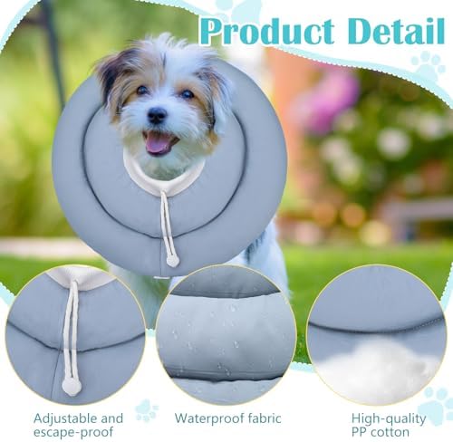 Waterproof Escape-Proof Soft Dog Cones, Adjustable Small Dog Donut Collar with Elastic Neckband, Elizabethan Collar for Dogs, Neck Pillow for Dogs and Cats (Blue-Gray, M)