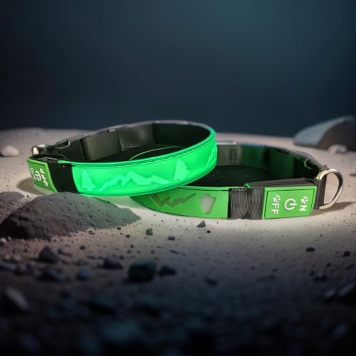 Customlized Name Flashing USB-C led Light up Dog Collar with airtag Holder, Subversive 3D Design Comfortable and Soft Material,Multicolored Lighting (Green, XL(19.7-23.6"))