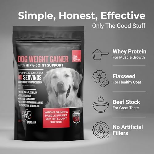 Dog Weight Gainer with Hip and Joint Support - Weight Gain Supplements for Dogs - Canine and Dog Muscle Builder - 90 Servings of Delicious BBQ Beef Flavor Powder - Made in The USA