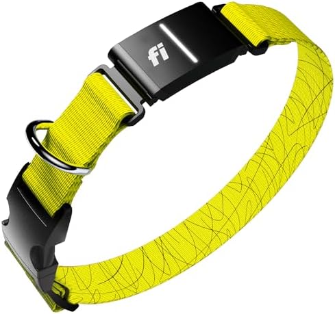 Fi Series 3+ Dog GPS Collar, Small Yellow Dog Tracker, 12 Months Included | Live 24/7 location updates, escape alerts, activity and sleep insights, waterproof steel build, LED night light