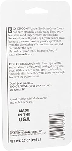 Bio-Groom Stain-Free Dog Eye Cream - Tear Stain Remover for White Dogs, Natural Eye Wash, Hypo-Allergenic, Cruelty-Free, Made in USA, Gentle Eye Cleaner for Dogs - 0.7 oz 1-Pack