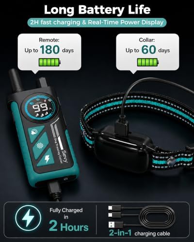 Sevy Buzzy 2-in-1 Dog Bark Collar & Dog Shock Collar with Remote, Smart Anti Bark Dog Training Collar, 3300FT Dog E Collar with 4 Training Modes, LED Light, IP67 Waterproof for Small Medium Large Dogs