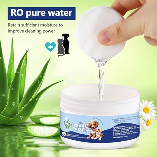 Eye & Ear Wipes for Pets-Tear Stain Remover Wipes for Dogs and Cats, 60pcs