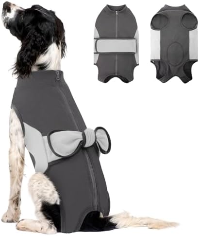 SAWMONG Recovery Suit for Dogs, Cotton Dog Surgery Suit Female Spay Pet Male Zipper Breathable, Neuter Onesie Bodysuit Prevent Licking Wounds, Substitute E-Collar & Cone(Gray, Medium)