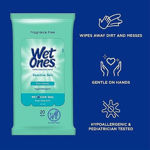 Wet Ones Mixed 18 Piece Bundle of Human & Pet Wet Wipes, Hypoallergenic | 10 Packs Sensitive Skin Hand and Face Wipes, 20 Ct Plus 8 Packs for Pets Dog Wipes for Snout, Eye, Ear, 30ct