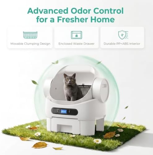 Automatic Litter Box Self Cleaning, Smart Cat Litter Box with 10 Safety Sensors, Open Top Self-Cleaning Litter Box for Multiple Cats, APP Control, 9.5L Waste Bin, 40dB Ultra Quiet for Multi-Cat