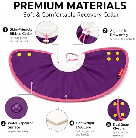 Soft Dog Cone Collar for Dogs & Cats, Adjustable Elizabethan Recovery Collar, Lightweight EPE Material, Post-Surgery Wound Protection (Purple, L)