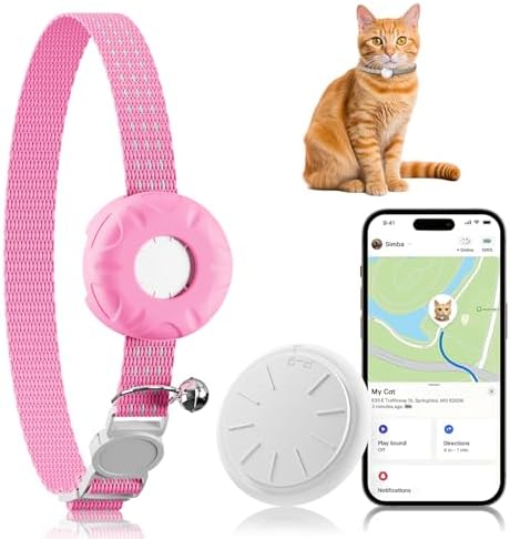 GPS Tracker for Cats (iOS Only),MINI Cat Tracker,Real-Time Location Pet Tracker,No Monthly Fee GPS Tracker, Compatible with Apple Find My,Territory & Location History,Up to 5-Day Battery Life (Pink)