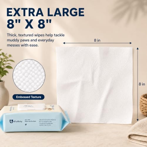 8" x 8" Dog Wipes for Paws and Butt, Unscented, 400 Count