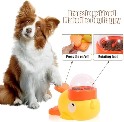 Duck Cat Treat Dispenser Toy, Interactive Yellow Duck Treat Dispenser for Cats, Dogs, Slow Feeder Bowl with Button for Fast Eaters - Durable & Safe, for Healthy Eating & Iq Training (2Pcs)