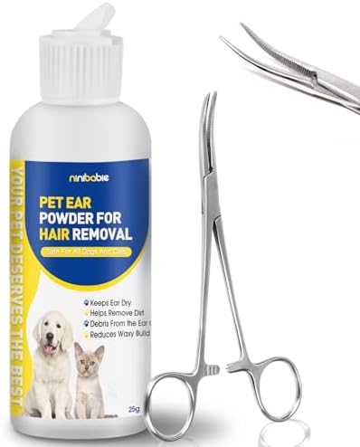 Dog Ear Hair Removal Tool & Ear Powder, 5.5-Inch Curved Forceps