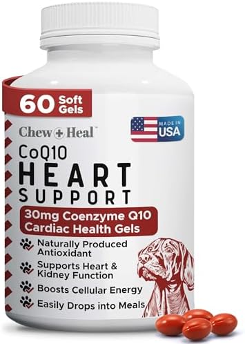 CoQ10 for Dogs, 60 Soft Gels - Dog Heart Health Supplement, Cardiac and Kidney Support - 30mg Coenzyme q10 for Dog Cardiovascular, Immune Health and Cellular Energy Support - Made in the USA