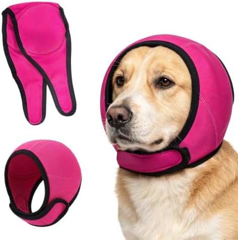Dog Ear Muffs Noise Protection No Shake Ear Wrap for Dogs M Rose red