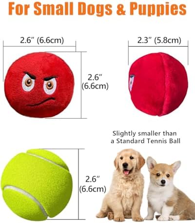 Squeaky Dog Toys, Stuffed Plush Puppy Toy Balls to Keep Them Busy, (12 Pack) Interactive Funny Pet Ball with Squeaker for Puppies Small Breed Dogs