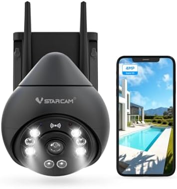VSTARCAM 4MP Outdoor Security Camera, 2.5K, 360° View, Color Night Vision, PIR Motion Detection, Spotlight Siren Alarm, 2-Way Talk, IP66 Weatherproof, Cloud/SD Storage