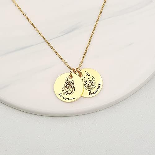 Anavia Personalized Pet Portrait Necklace, Handmade Memorial Jewelry Gift, Custom Round Disc Photo Engraved Necklace for Animal Lovers, Dog Mom, Dog Dad