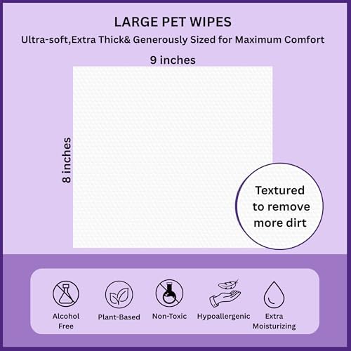 Aurora Pet Grooming Wipes – 400 Extra-Large Wipes for Dogs & Cats | Plant-Based, Hypoallergenic & All-Natural | Alcohol, Paraben & Sulfate-Free | Lavender Scent