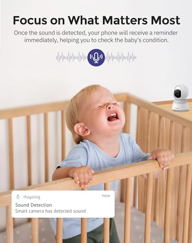Hugolog 3K 5MP Indoor Pan/Tilt Security Camera with Auto-Focus(2pcs),Ideal for Baby Monitor/Pet Camera/Home Security,Starlight Color Night Vision,Human/Pet AI,Noise Reduction,US Cloud,Works with Alexa