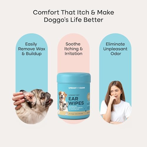 Uproot Clean Cat & Dog Ear Cleaner Finger Wipes: Natural, Disposable, 50ct