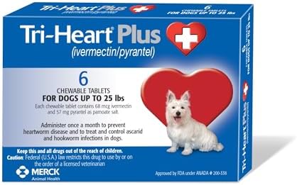 TRI-HEART PLUS Chewable Tablet for Dogs, up to 25 lbs (Blue Box), 6 Chewable Tablets, 6-Month Supply
