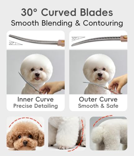 Professional Curved Chunker Dog Grooming Scissors 8.0'' Rose Gold Thinning Shears Extremely Sharp Blades 440C Stainless Steel Thinning Shears Durable Smooth Fine Cut for Dogs and Cats.