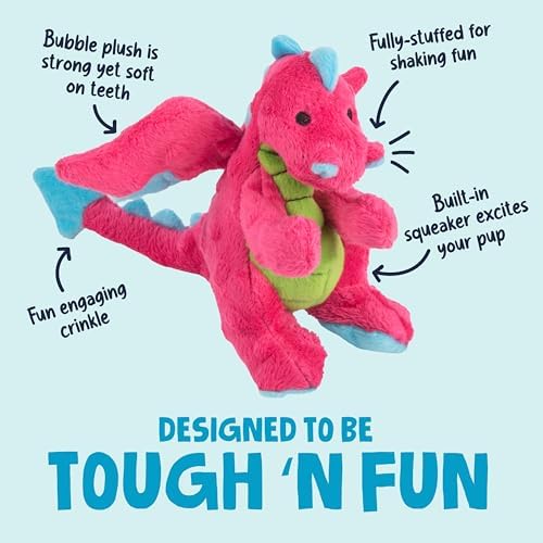 goDog Dragons Squeaky Plush Dog Toy with Chew Guard Technology, Durable Fabric & Squeaker for Active Play, Pink, Small