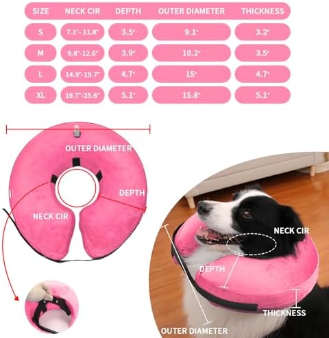 MCHY Inflatable Dog Cone,Adjustable Recovery Collar for Dogs After Surgery,Prevent from Biting & Scratching,Not Block Vision (Pink, M-Neck 10''- 14'')