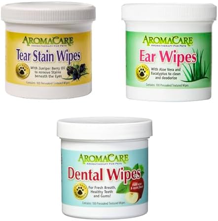 Grooming Wipes Dog and Puppy Eye Ear or Dental Gentle Textured Cleansing Pad 100 Pack Canisters (Ear Wipe Pads)