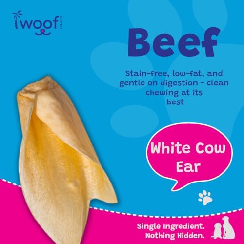 White Cow Ear Dog Chews, Natural, Low-Fat, Stain-Free, 15 Count
