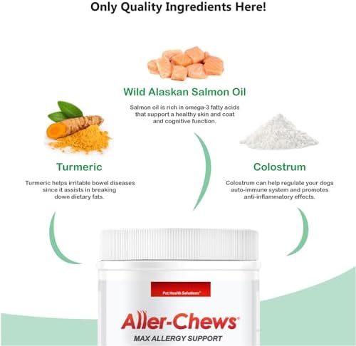 Aller-Chews Max Allergy Support for Dogs - Maintains Skin and Coat - Supports Immune System - Turmeric and Wild Alaskan Salmon Oil - Chicken Flavor - 100 Soft Chews