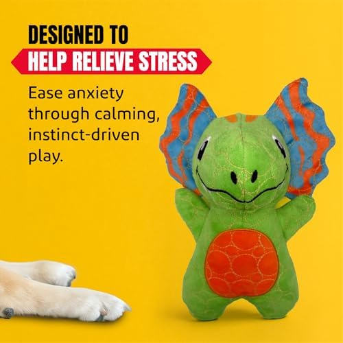 Bite Force - Durable & Strong Dog Toy Green Dino with Squeaker, Kevlar-Reinforced for Aggressive chewers.