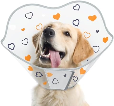 Dog Cone After Surgery - Soft, Comfortable, Adjustable Recovery Collar for Large, Medium, Small Dogs - Stop Licking with Soft Protect Edge (Love, M)