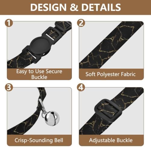Gold Marble Black Cat Neck Collar, 2 Pack Puppy Collar with Bell
