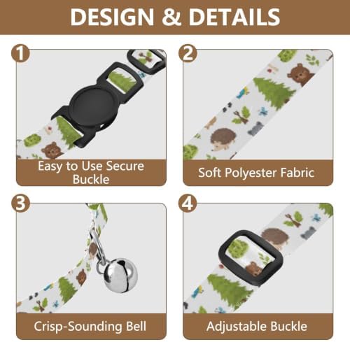 Cute Woodland Animals Bear Cat Collars with Bell 2 Pack Cat Collars Adjustable Length 10.6" to 17.1"