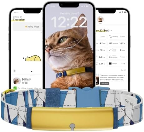 Health Tracker for Cats - Smart Cat Collar with Safety Breakaway Buckle for Indoor Cats, Wellness Alerts, Real-time Monitoring (Wave (Blue),XL)