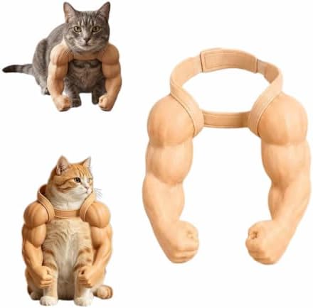 Cat Muscle Arms Pet Costume, Funny 3D Printed Buff Design, Lightweight Adjustable Neck Hanging Shoulder Outfit with Big Biceps Hands, Halloween Cosplay Photo Prop for Cats & Small Dogs, Small