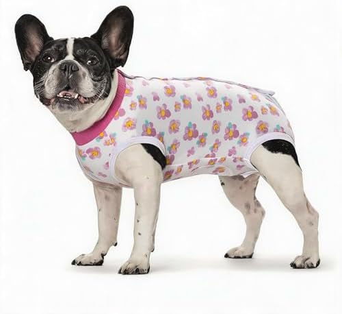2 Packs Pet Dog Recovery Onesie Suit for Dogs Cats After Surgery,Dog Abdominal Wounds Bandages Cone E-Collar Alternative. (White Flower, L)
