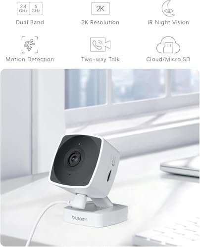 blurams Cameras for Home Security 5GHz, 2K Indoor Camera, Pet Camera with Phone App, AI Motion Detection, 2-Way Audio, Compatible with Alexa&Google Assistant, 4-Pack