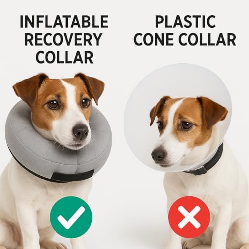 PAWRELIEF Soft Inflatable Dog Cat Cone Collar – Pet Recovery & Protective Dog Neck Collar for Large Dogs Cats to Prevent Scratching, Licking (Gray, Large)