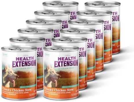 Health Extension Chunky Chicken Stew Grain-Free Wet Dog Food, 12.5 oz – Protein-Rich Recipe, Hydration Support, Ideal for All Breeds (Case of 12 Cans)