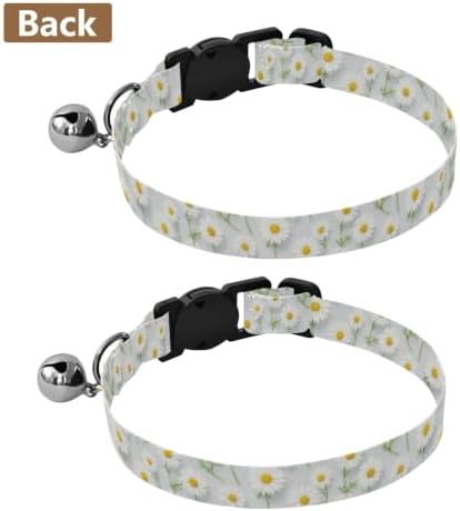 Daisies Yellow Green Leaf Collar for Cats, 2 Pack Cat Collars with Bell