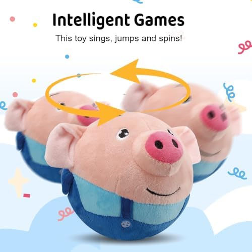 Active Moving Pet Plush Toy, 2025 New Interactive Dog Toys Talking Moving Dog Ball Toy Washable Cartoon Pig Plush Sound Electronic Herding Ball for Dogs Shake Bounce Boredom Talking Toys (Red Pig Sm)