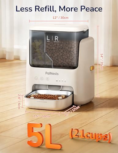 Automatic Cat Feeder 5L Dual Chamber, Timed 10 Meals WiFi
