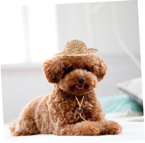 Pet Sombrero Straw Hat for Small Dogs and Cats Adjustable Sun Bucket for Garden and Beach Use Lightweight and Stylish