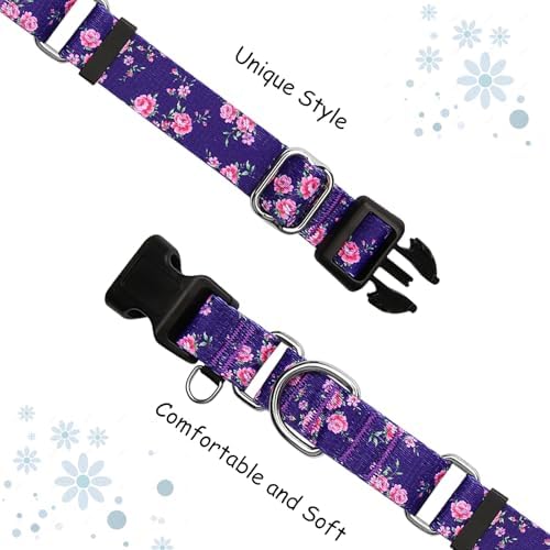 Martingale Collar for Dogs with Buckle Floral Dog Collar Girl Female Soft Nylon Dog Collars for Small Medium Large Dogs (Purple Flower, M)