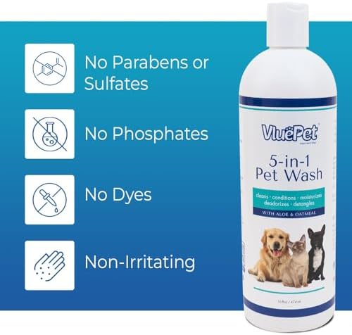 VLUEPET | Pet Wash - Gentle Solution for Cleans, Conditions, Deodorizes, Detangles and Hair Moisturizes with Oatmeal & Aloe Formula- Itchy Skin Relief- Sulfate Free, Plant Based, All Natural- 16 fl oz