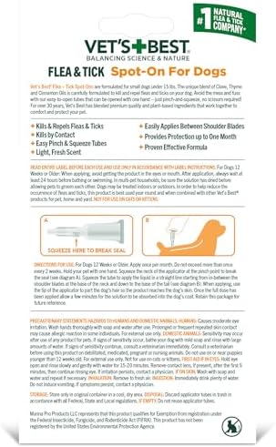 Vet's Best Flea & Tick Drops for Small Dogs, Spot On Treatment, 4mo Supply