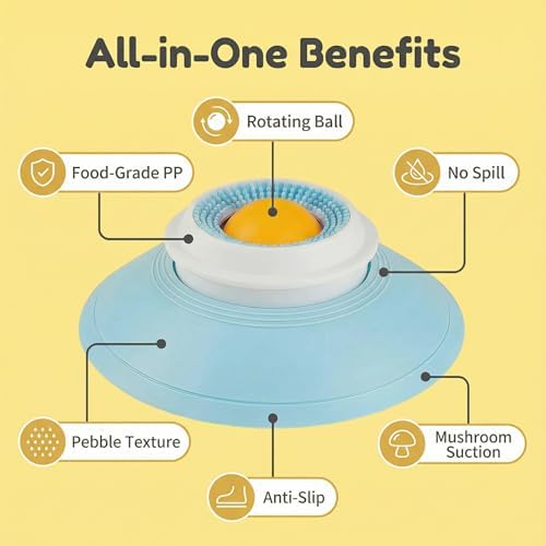 Dog Cat Lick Sphere Slow Feeder for Liquid Food & Peanut Butter,Interactive Licksphere for Dogs Anxiety Relief,Non-Slip Licking Bowl Enrichment Toys to Healthy Diet Food Container for Dog Cats,White