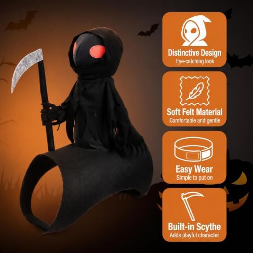 Grim Reaper Cat Costume - 3D Rider Pet Halloween Outfit，L