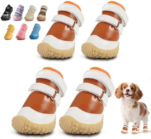 Dog Shoes for Small Dogs, Brown - White, Size 1